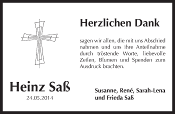 Traueranzeige von Heinz Saß von Pegnitz-Zeitung